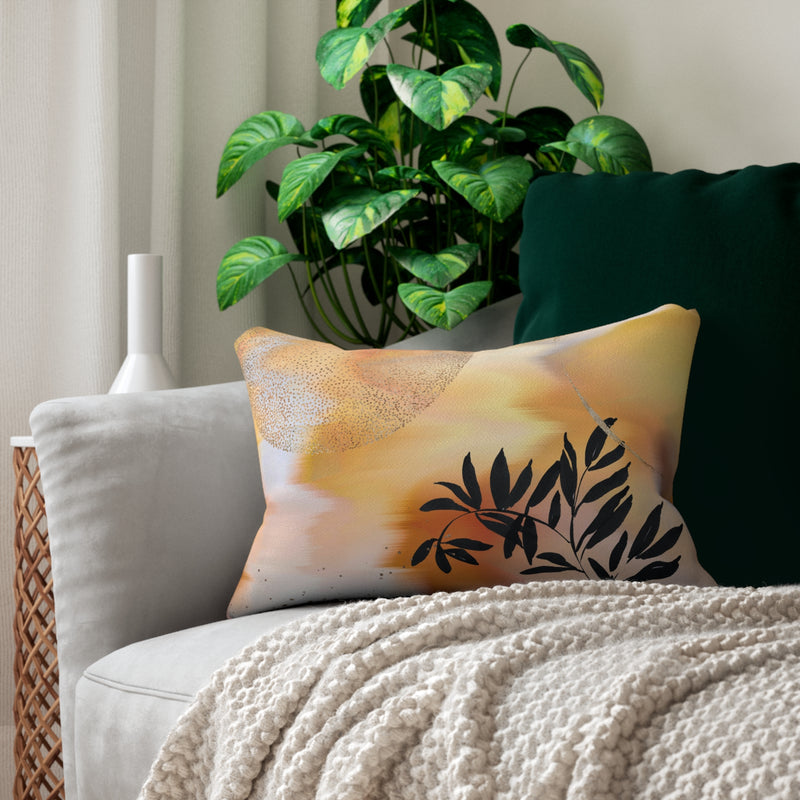Abstract Lumbar Pillow | Yellow Orange Black Ombre Floral