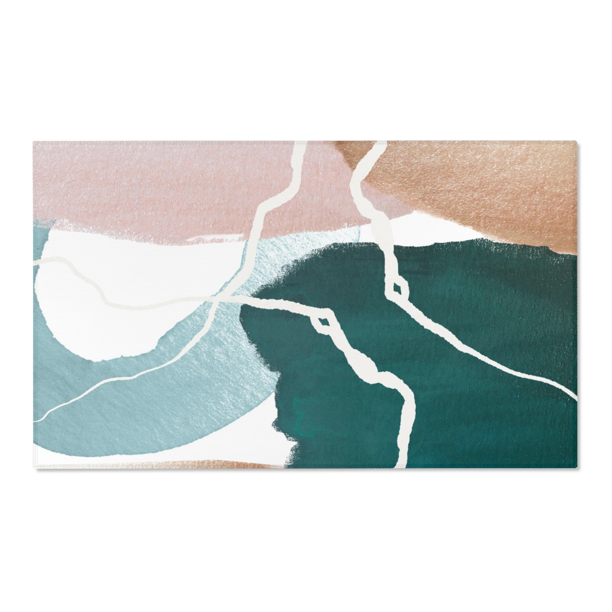 Abstract Boho Area Rug | Pastel Blue Pink,Emerald Green, Minimalist