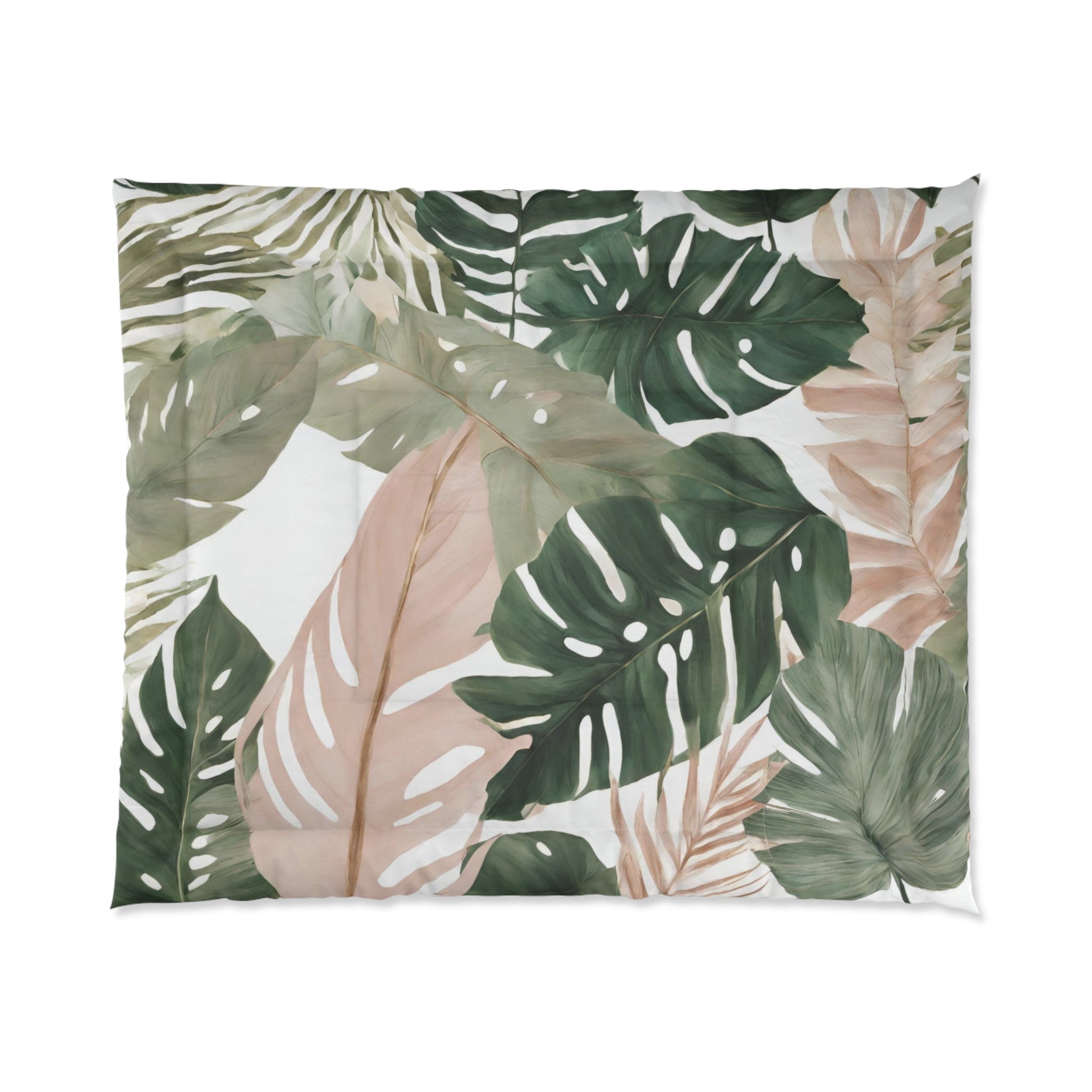 Floral Comforter | Sage Green, Blush Pink Jungle Monstera