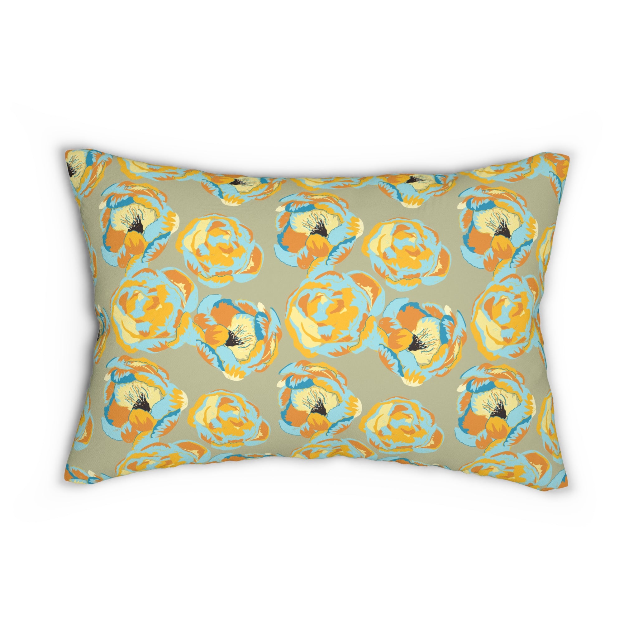 Floral Lumbar Pillow | Sage Green Turquoise