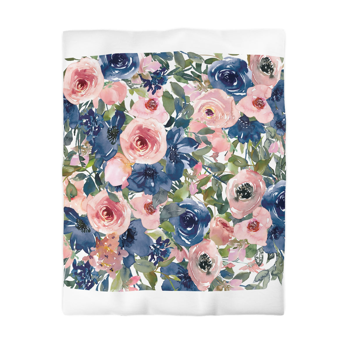 a vibrant floral pattern with a variety of pink, blue, and white flowers arranged in a visually appealing manner.