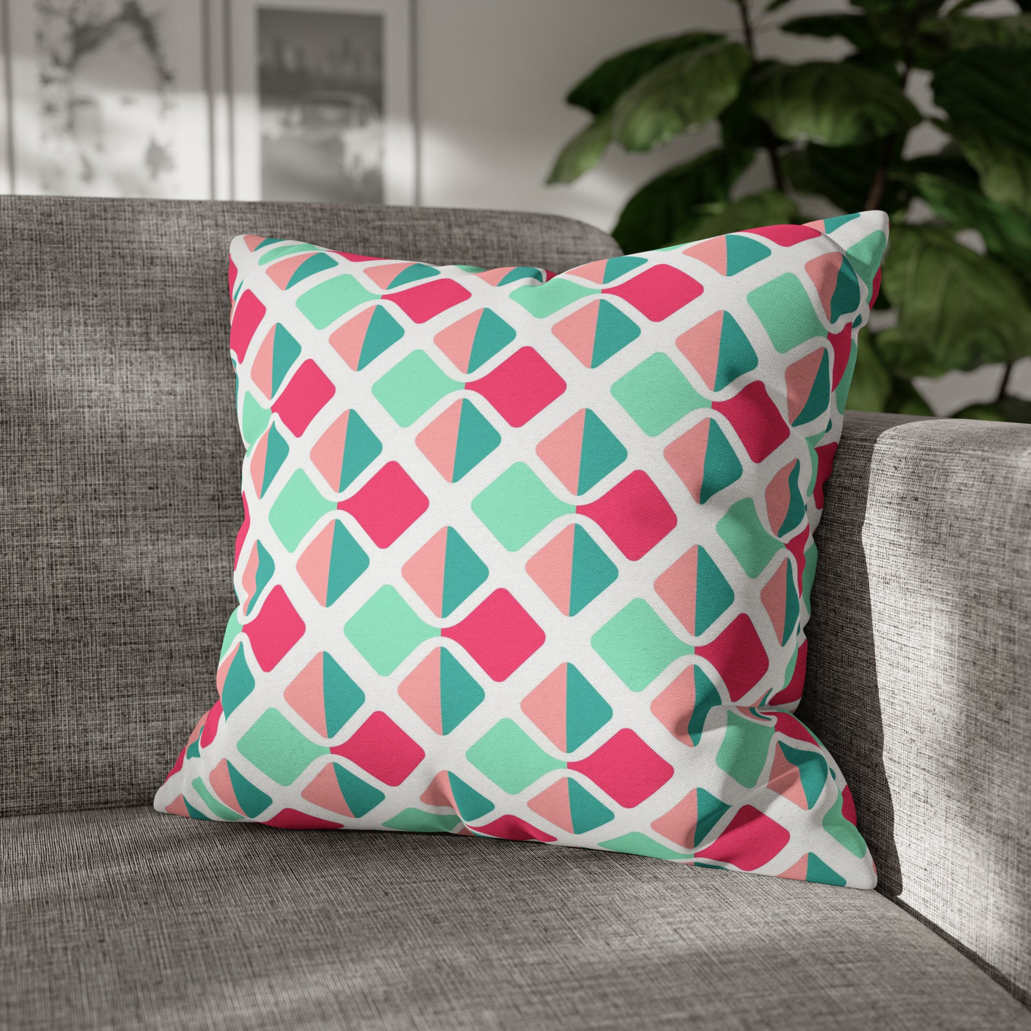 Modern Abstract Pillow Cover | Magenta Pink, Mint Green