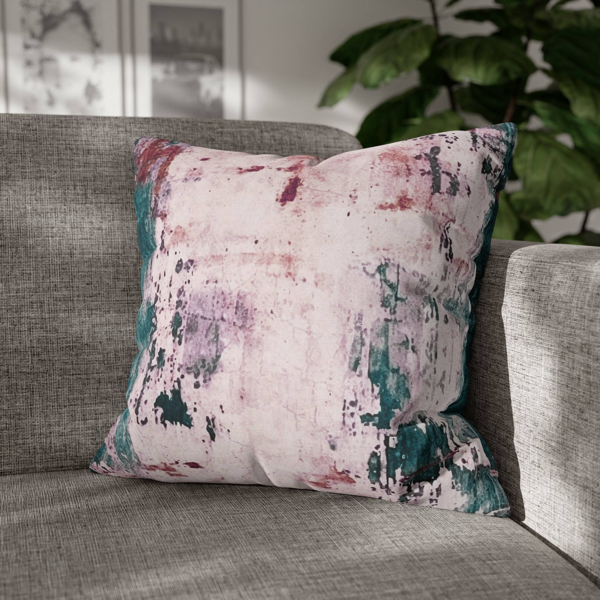 Rustic Pillow Cover | Blush Pink, Teal Green