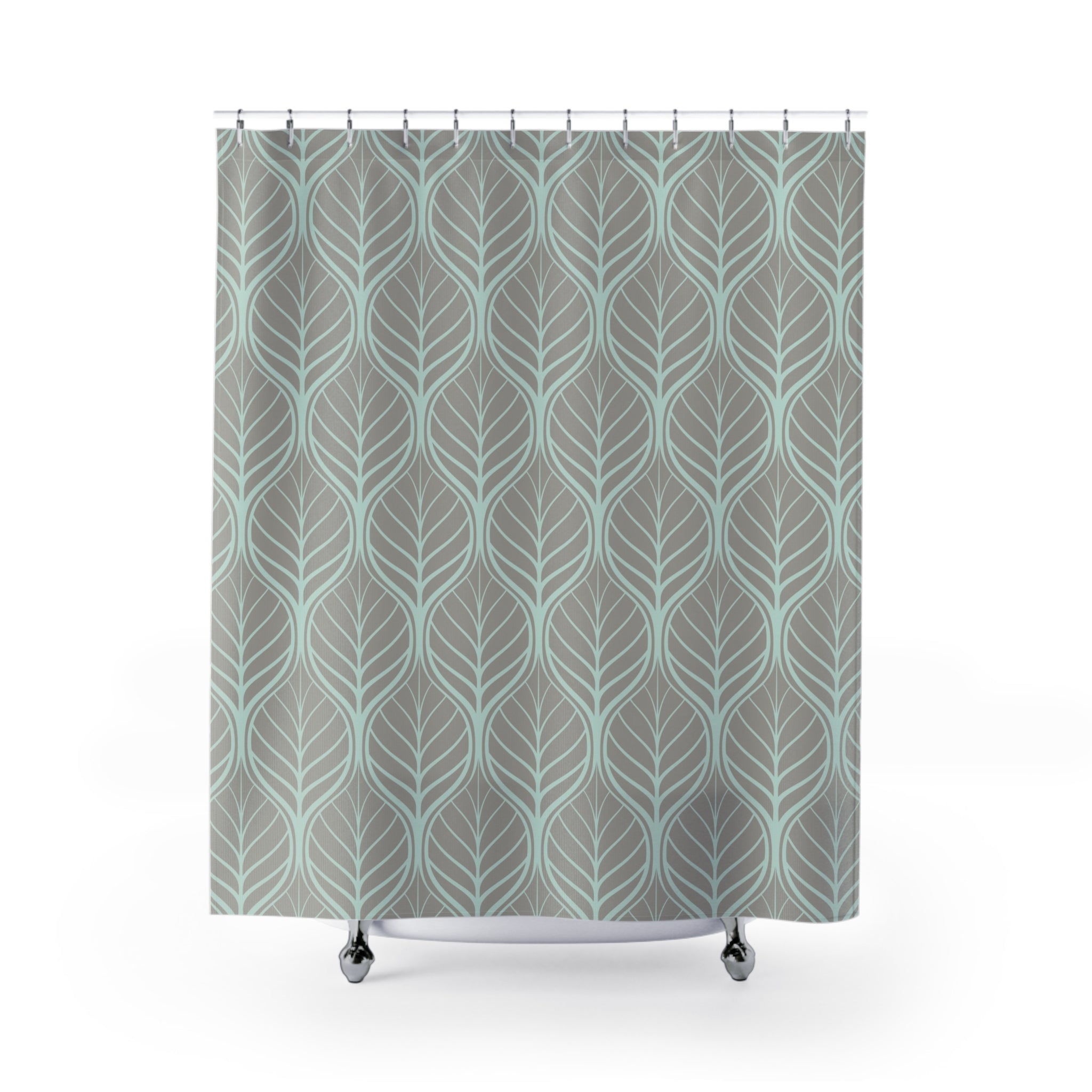 Floral fabric shower curtain | Grey mint leaves