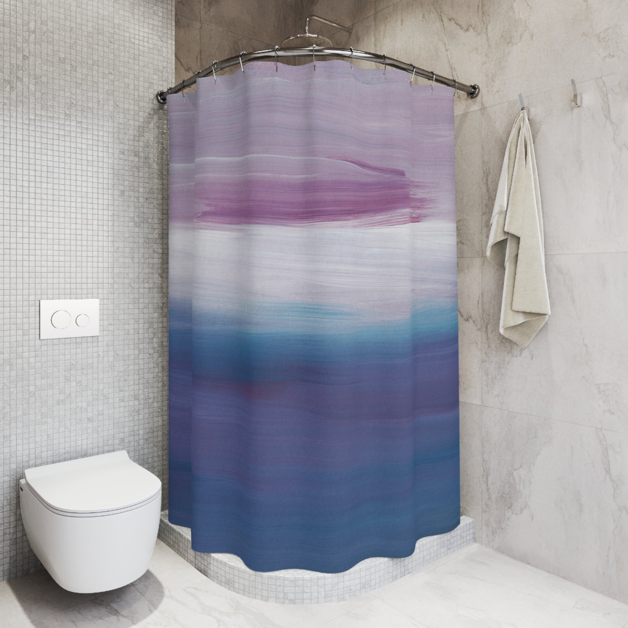 Blue Lilac Watercolor Aesthetic Shower Curtain | Modern Abstract Ombre