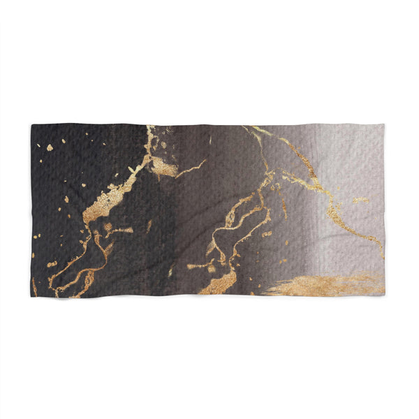Abstract Bath Beach Towel | Taupe Brown, Black Gold