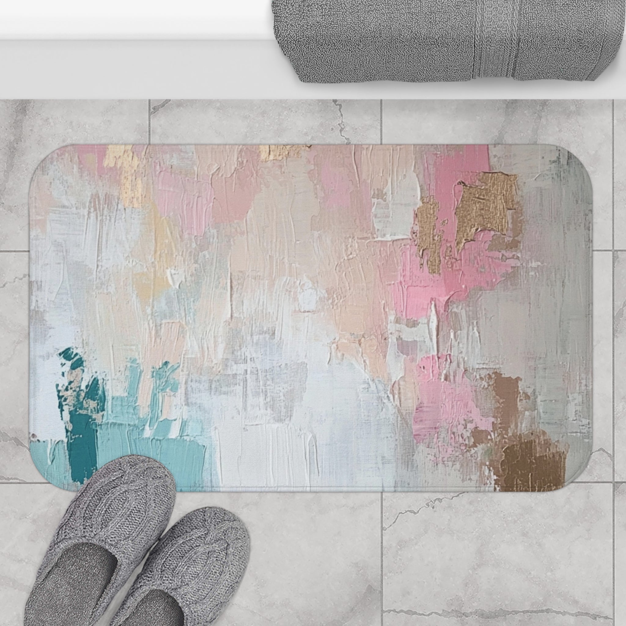 Pink Bath Mat | Abstract Teal Blue Ombre Kitchen Mat