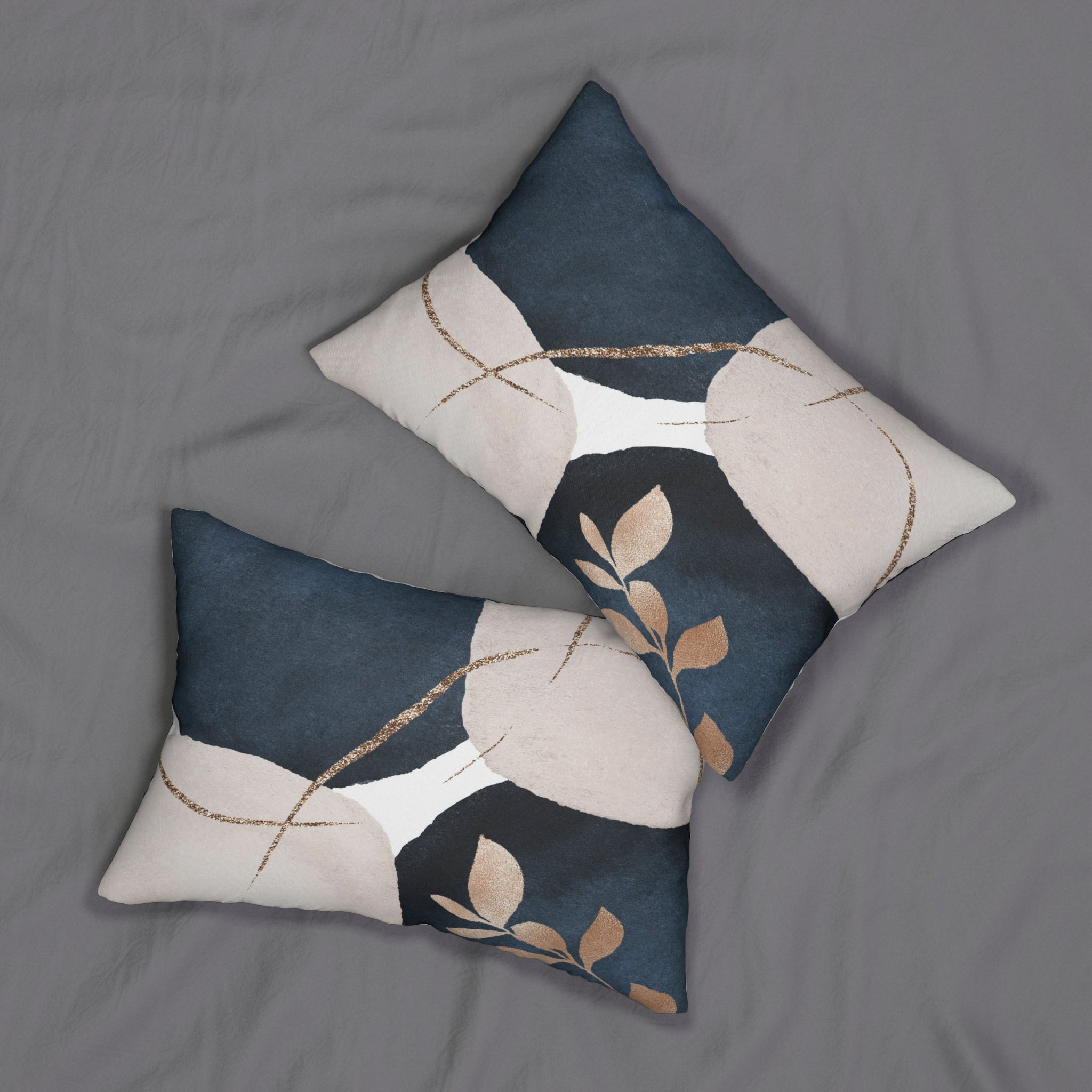 Abstract Lumbar Pillow | Navy blue, Cream Ivory