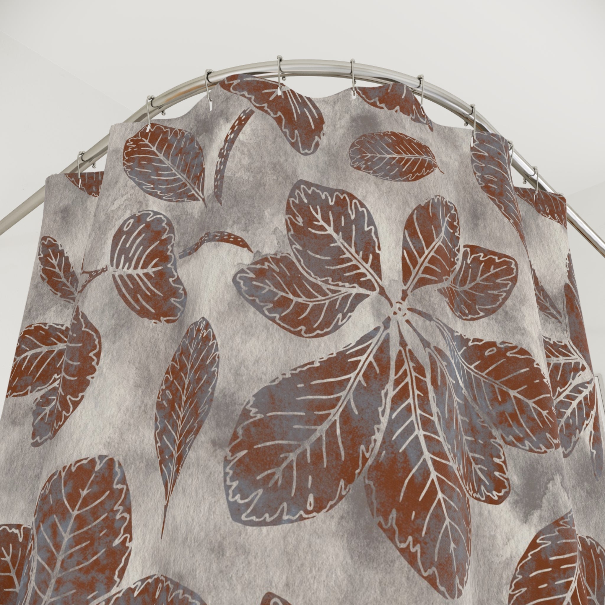 Rust Vintage Leaves Shower Curtain | Gray Botanical Earthy Bathroom Decor