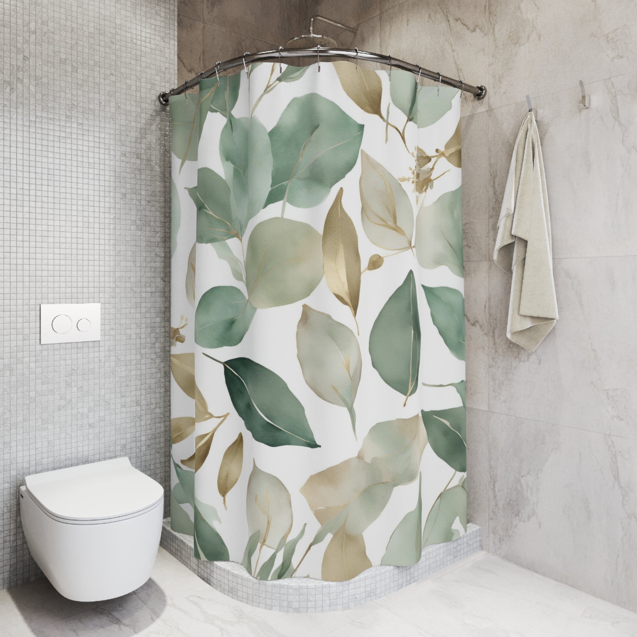 Abstract Shower Curtain | Floral Sage Green White Leaves
