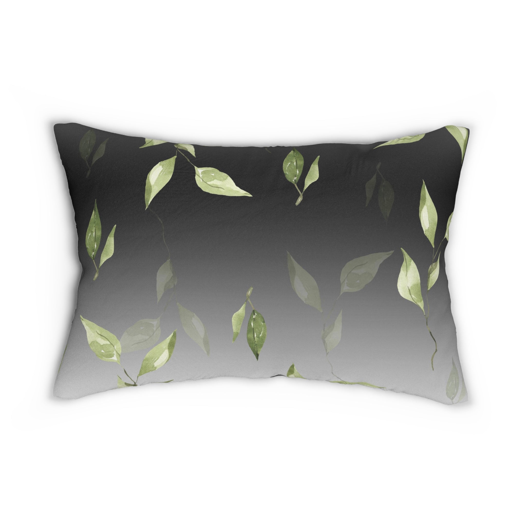 Abstract Lumbar Pillow | Green Leaves, Black Gray Ombre