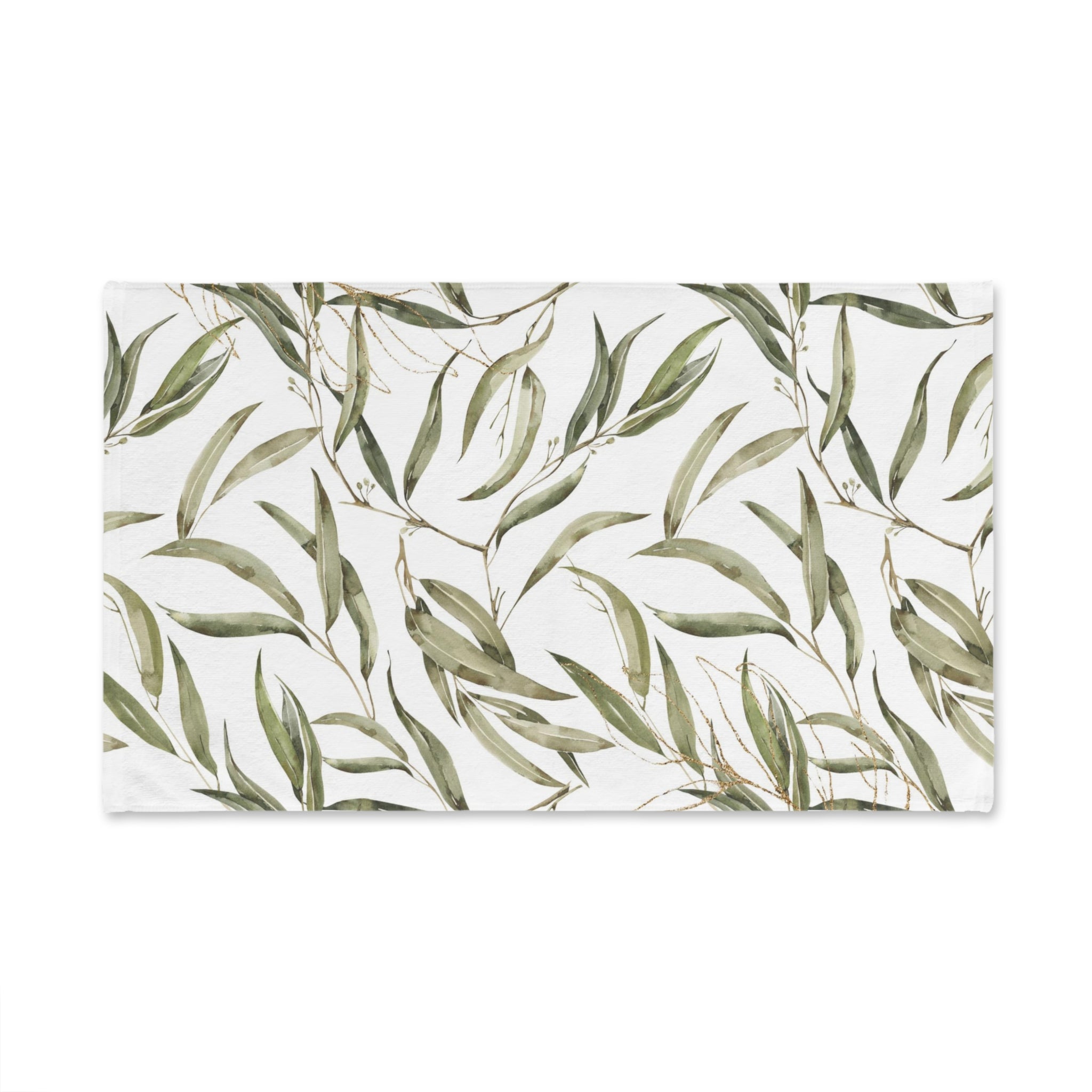 Kitchen, Bath Hand Towel | Boho Floral, Amalfi Olive Leaves, Green White