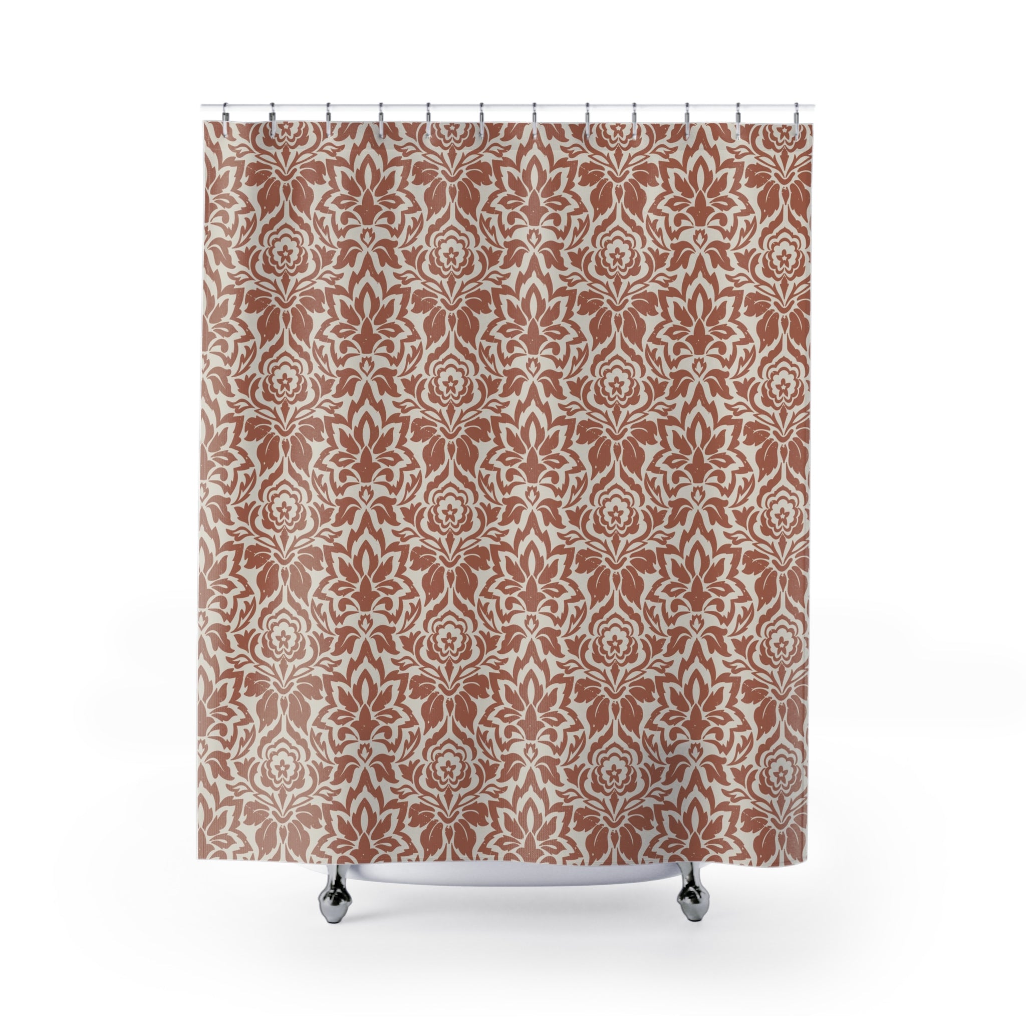 Retro Shower Curtain | Terracotta Beige Pattern Fabric Bath Curtain