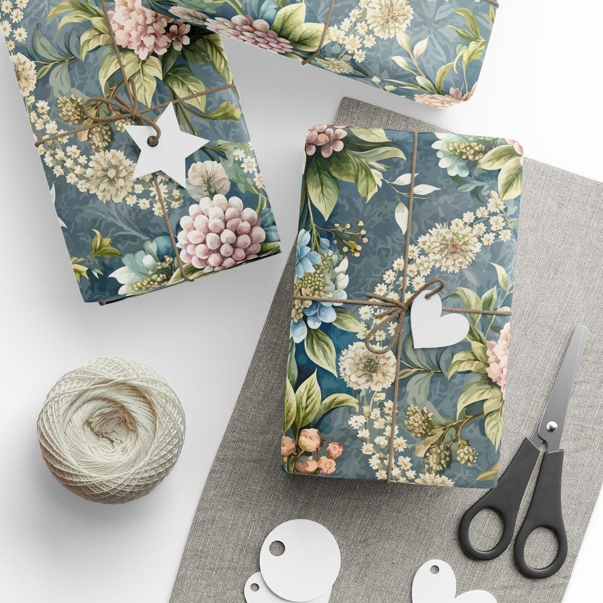 Blue Green Chintz Floral Wreath Wrapping Paper, Gift Wrap