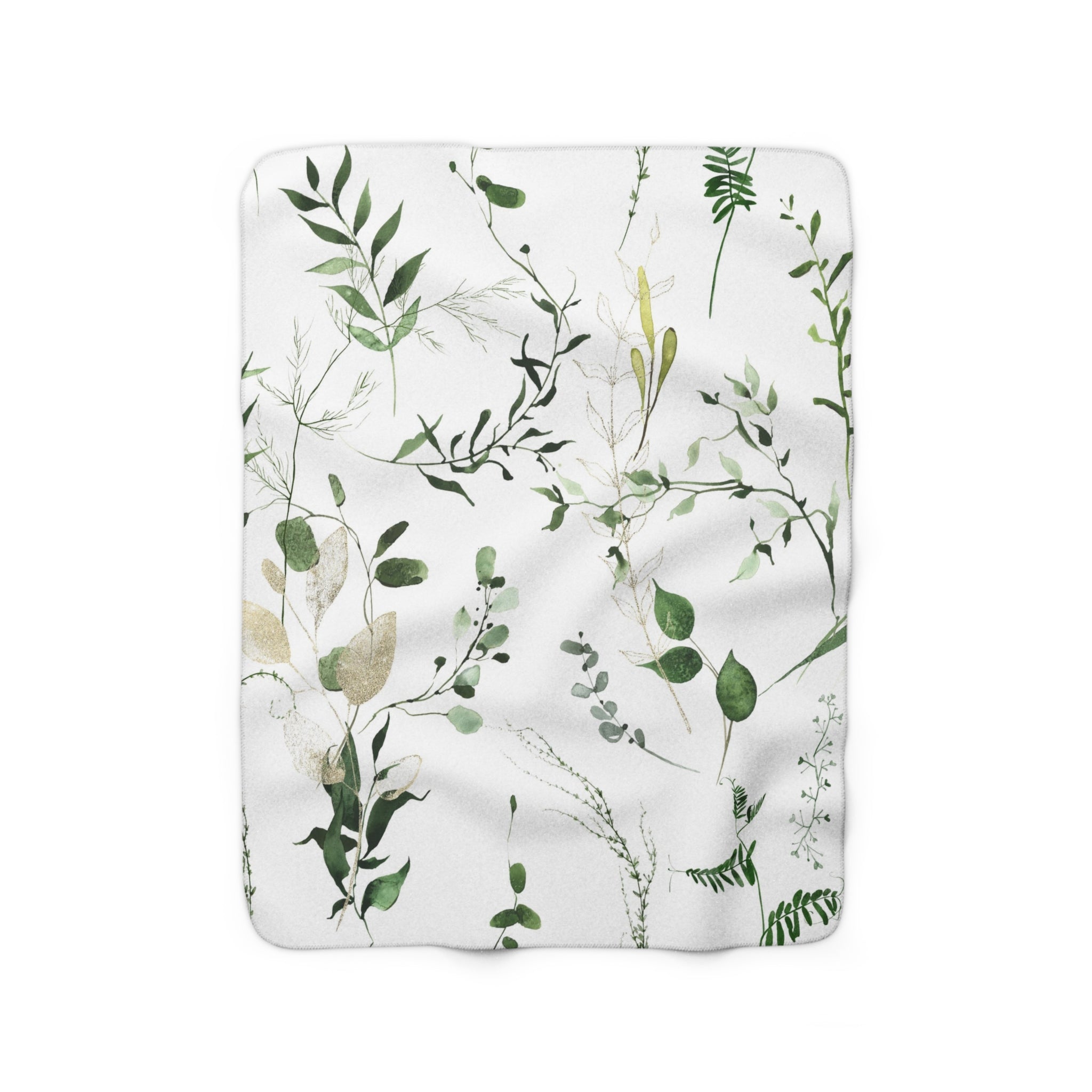 Floral Boho Comfy Blanket | White Green Leaves