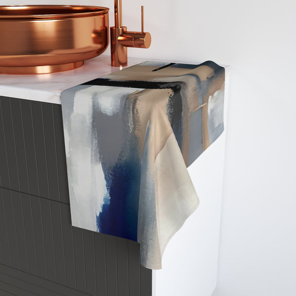 Kitchen, Bath Hand Towel | Abstract Beige Grey, Navy Denim Blue, White