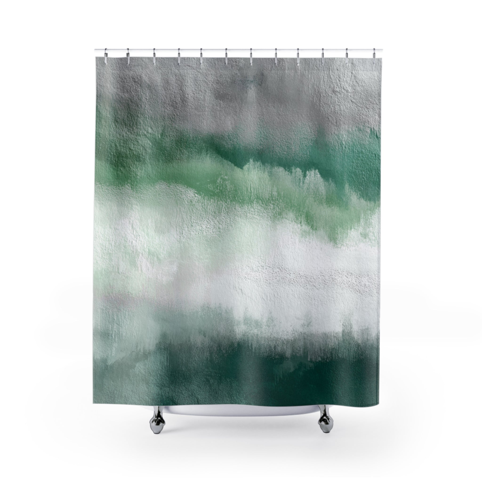 Green Shower Curtain | Flowy Fabric, Abstract Bathroom Decor