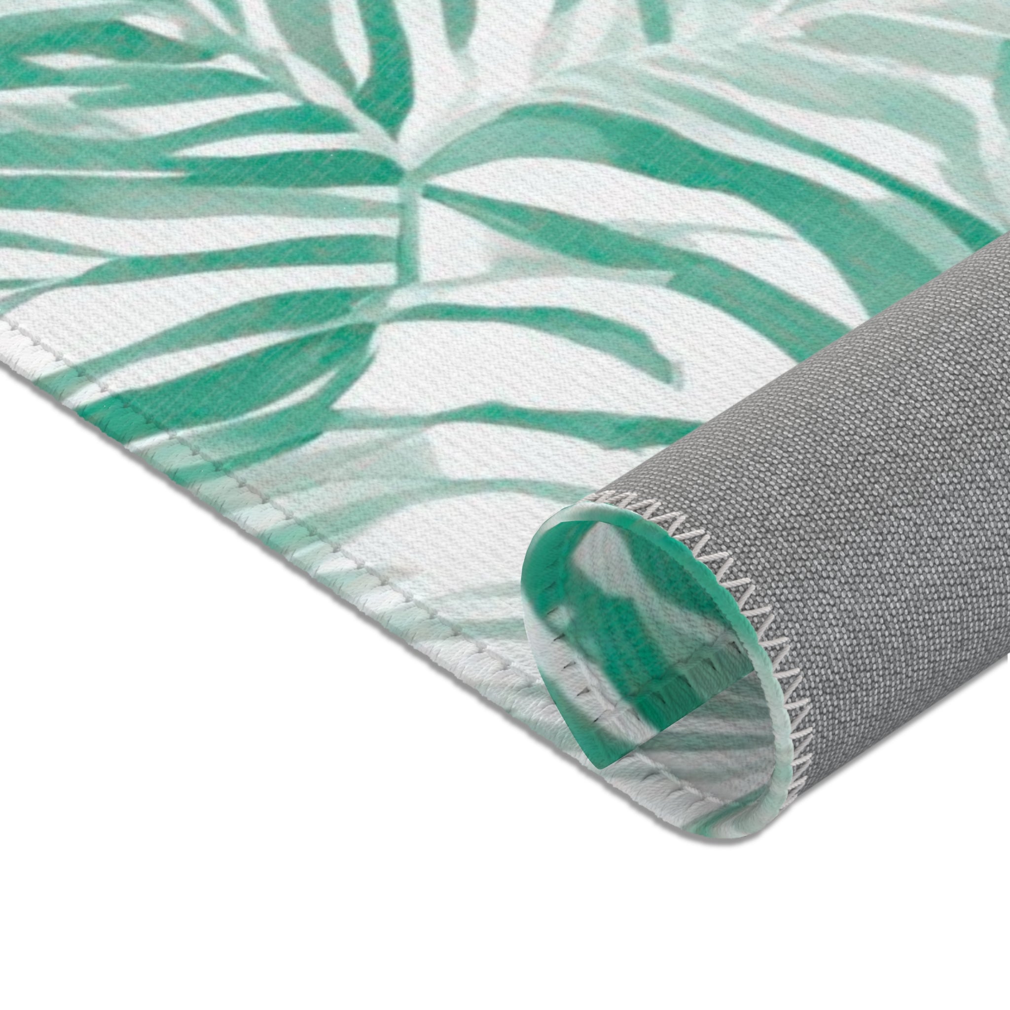 Floral Area Rug | Green White Leaves Watercolor Rug