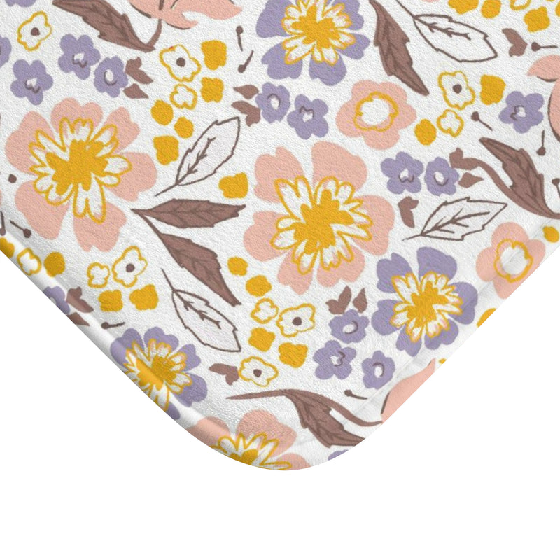 Floral Boho Bath, Kitchen Mat, Rug | White Blush Pink Lavender Yellow