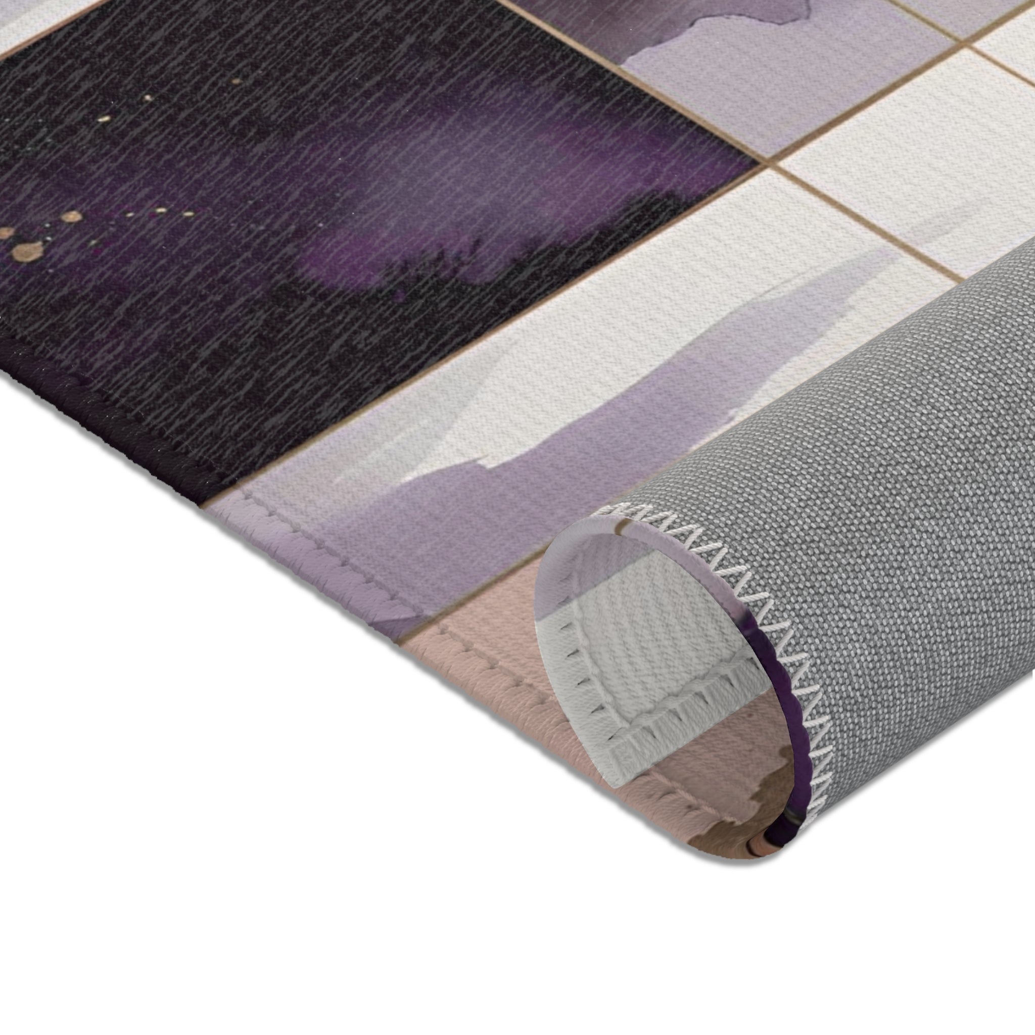 Abstract Area Rug | Geometric Purple Taupe Brown White Watercolor