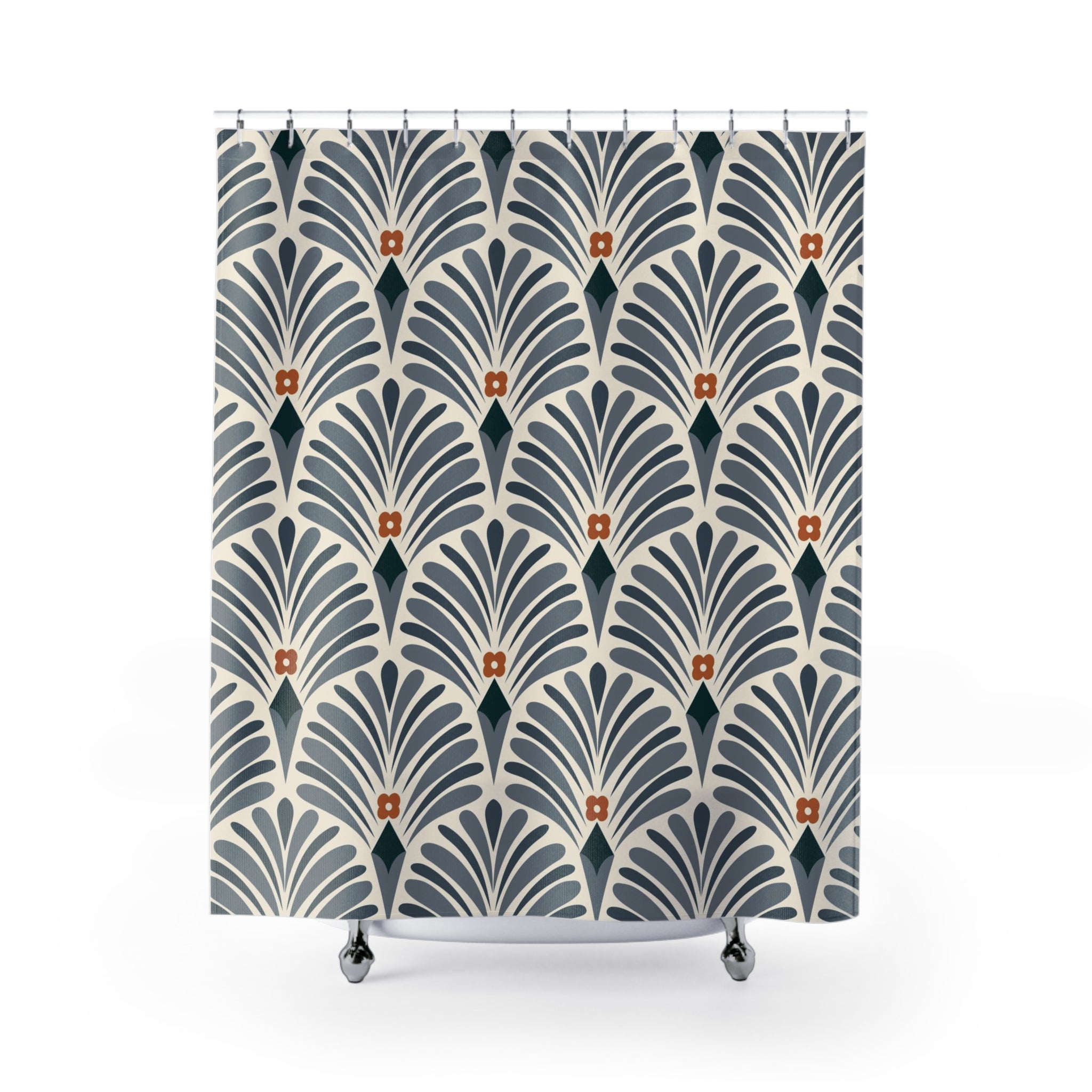 Art Deco Shower Curtain | Blue Rust Cream Bath Curtain