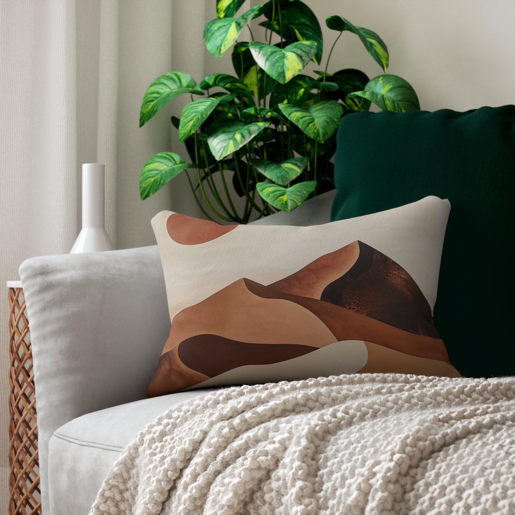 Abstract Boho Lumbar Pillow | Desert Sun Beige Brown Nature