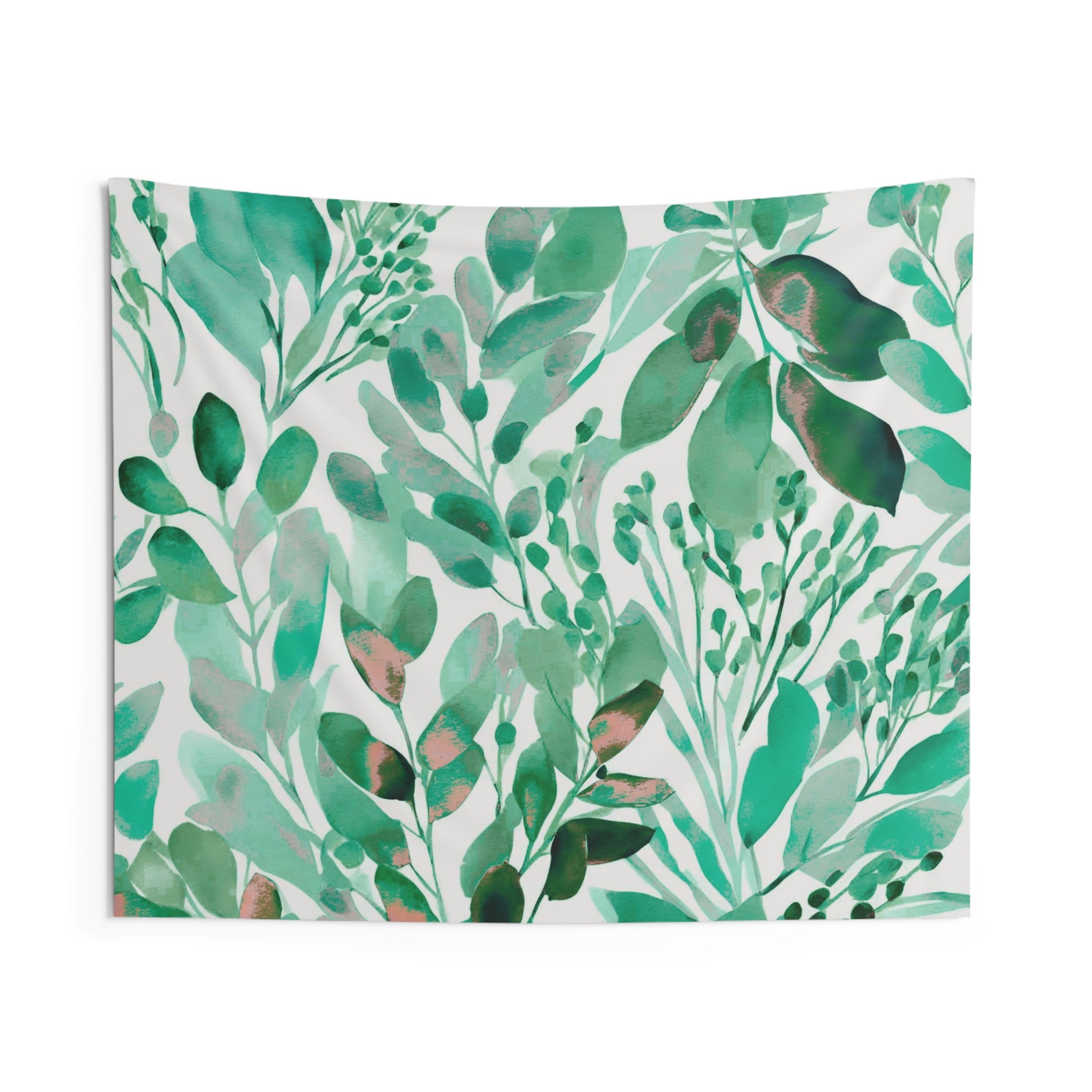Abstract Floral Wall Hanging Fabric Tapestry; Green White Watercolor