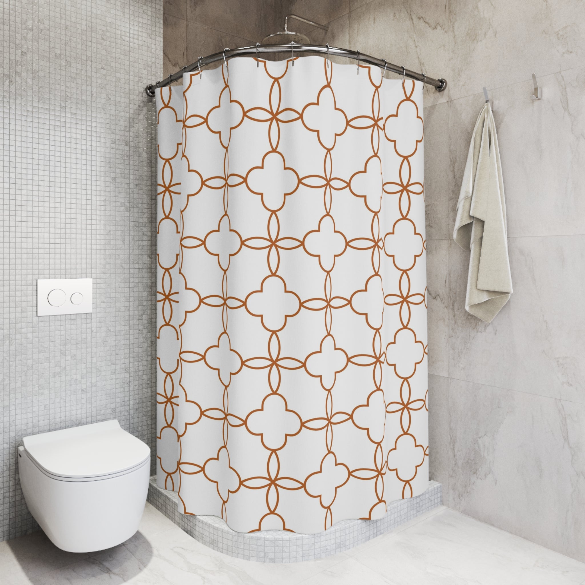 Art Deco Shower Curtain | White Brown Beige