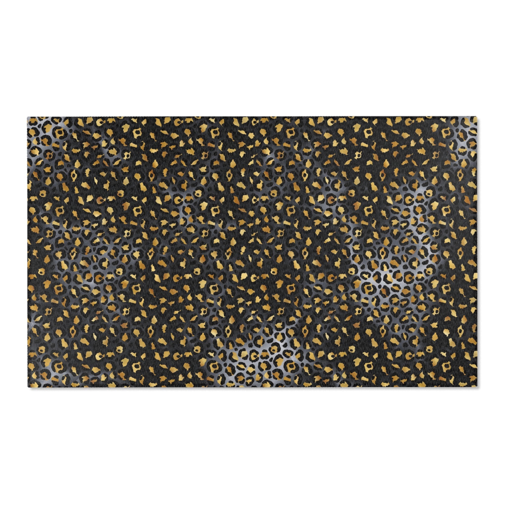 Boho Area Rug | Grey, Black Beige, Muted Gold Leopard
