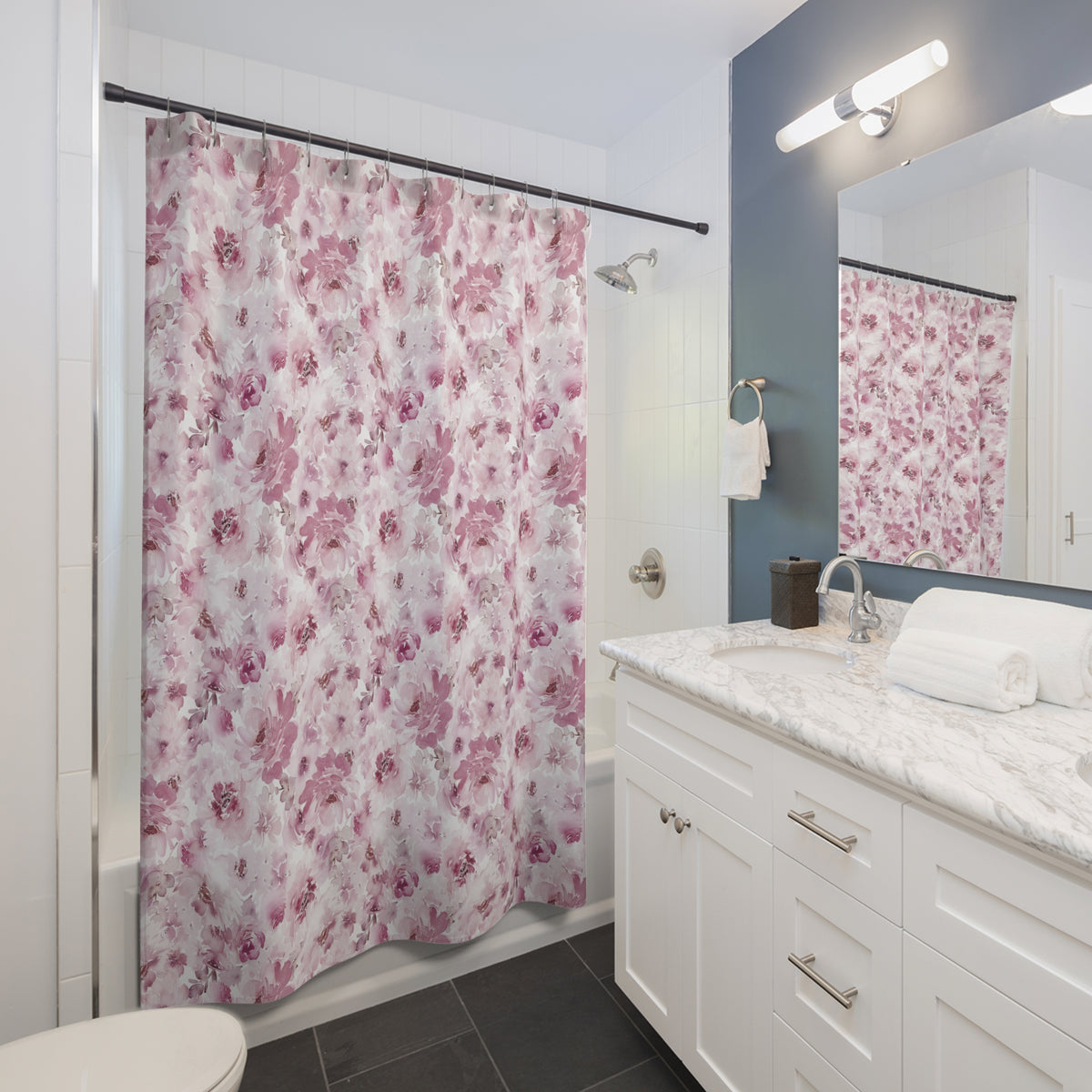 Dusty Pink Watercolor Peony Shower Curtain, Bath Curtain 71x74