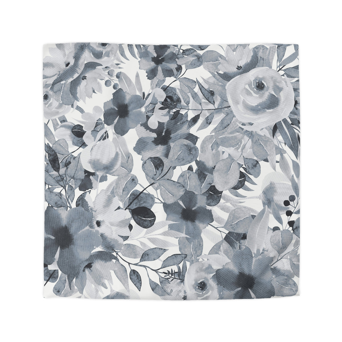 a square-shaped floral pattern with various shades of gray and white flowers and leaves. The pattern is composed of multiple individual images, creating a visually striking and intricate design.