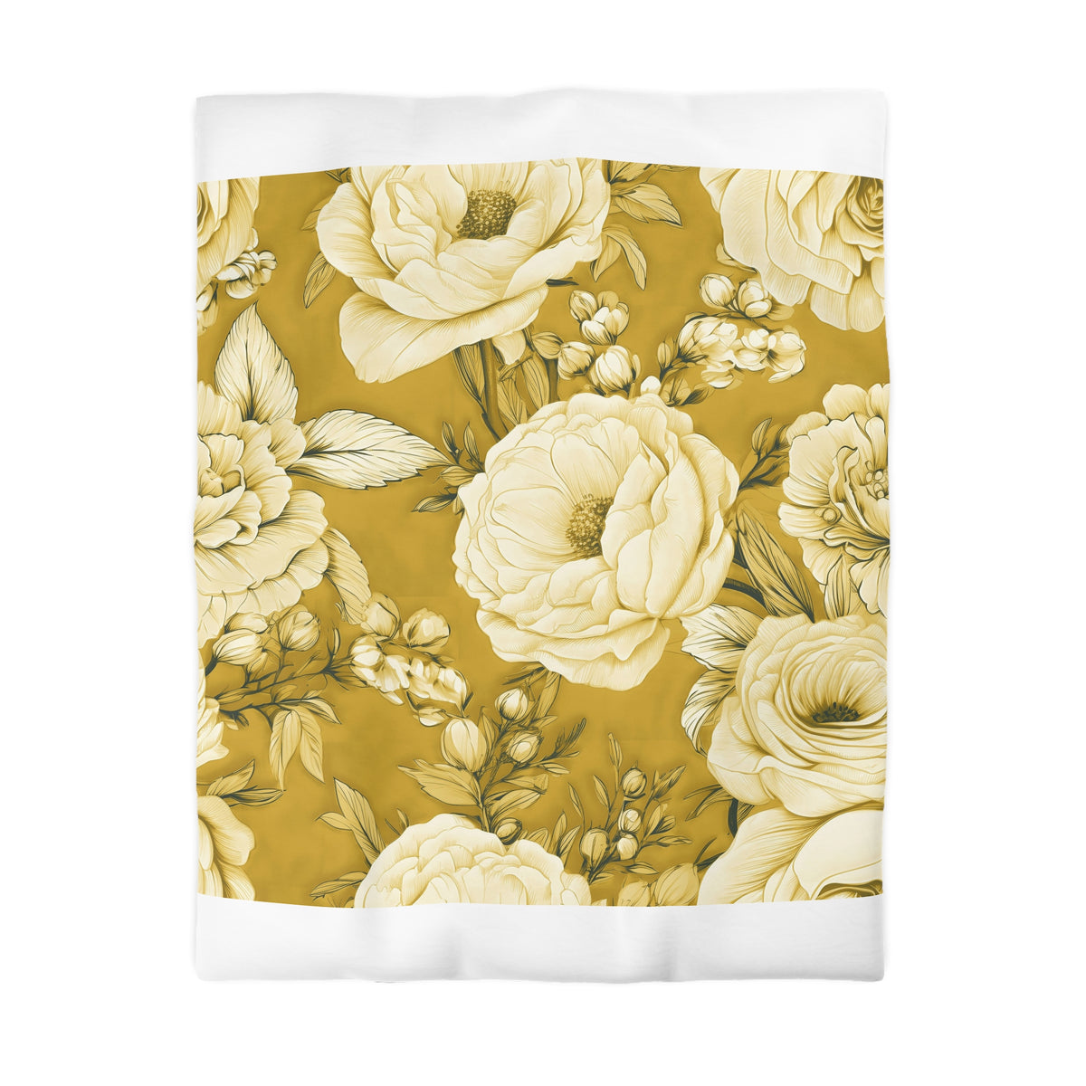 Mustard Peony Rose Duvet Cover | Golden Yellow Cream Floral Bedding