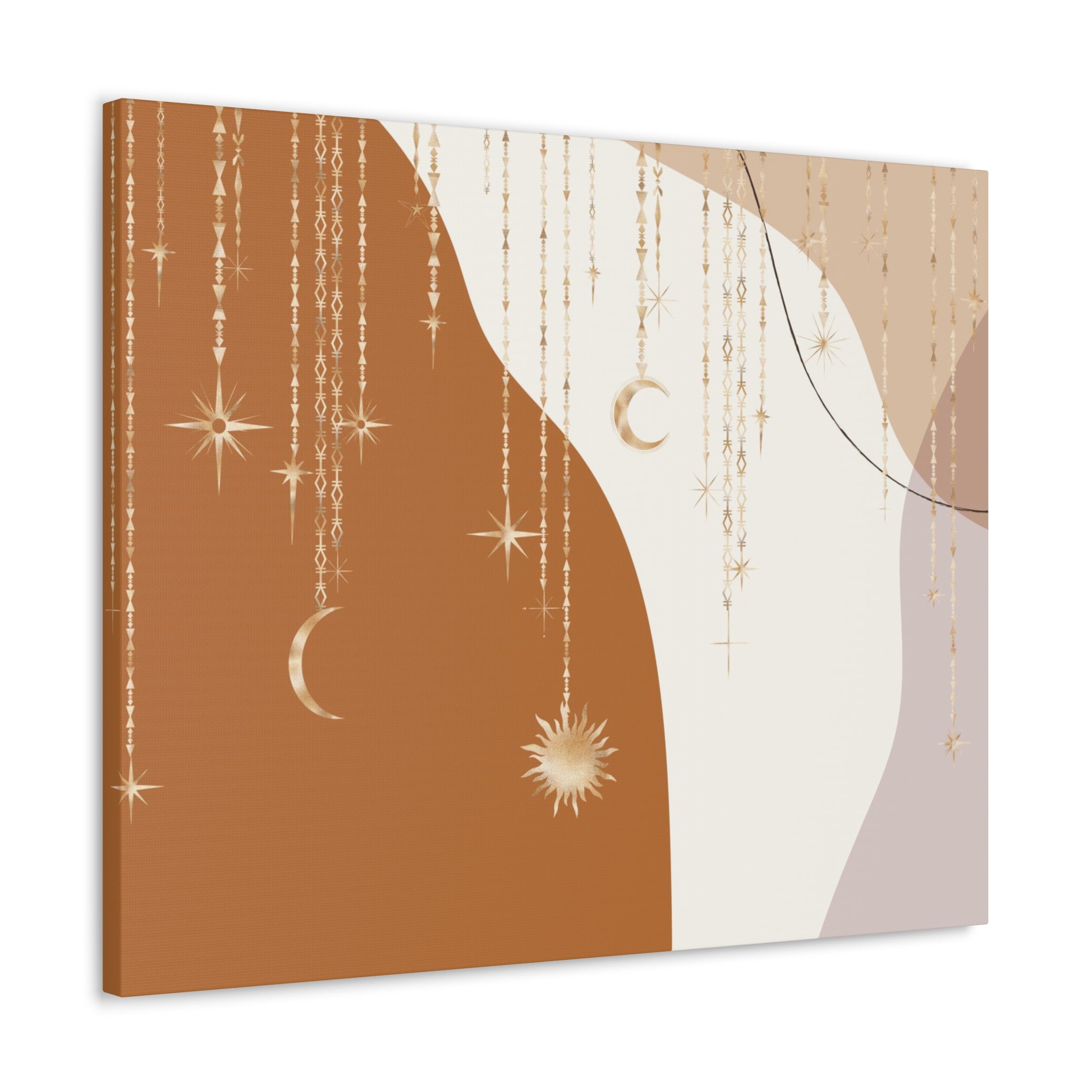 Bohemian Canvas Wall Art | Rust Beige Muted Gold Celestial