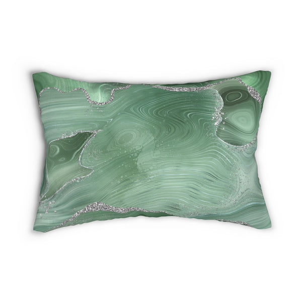 Abstract Lumbar Pillow | Sage Green, Silver Marble