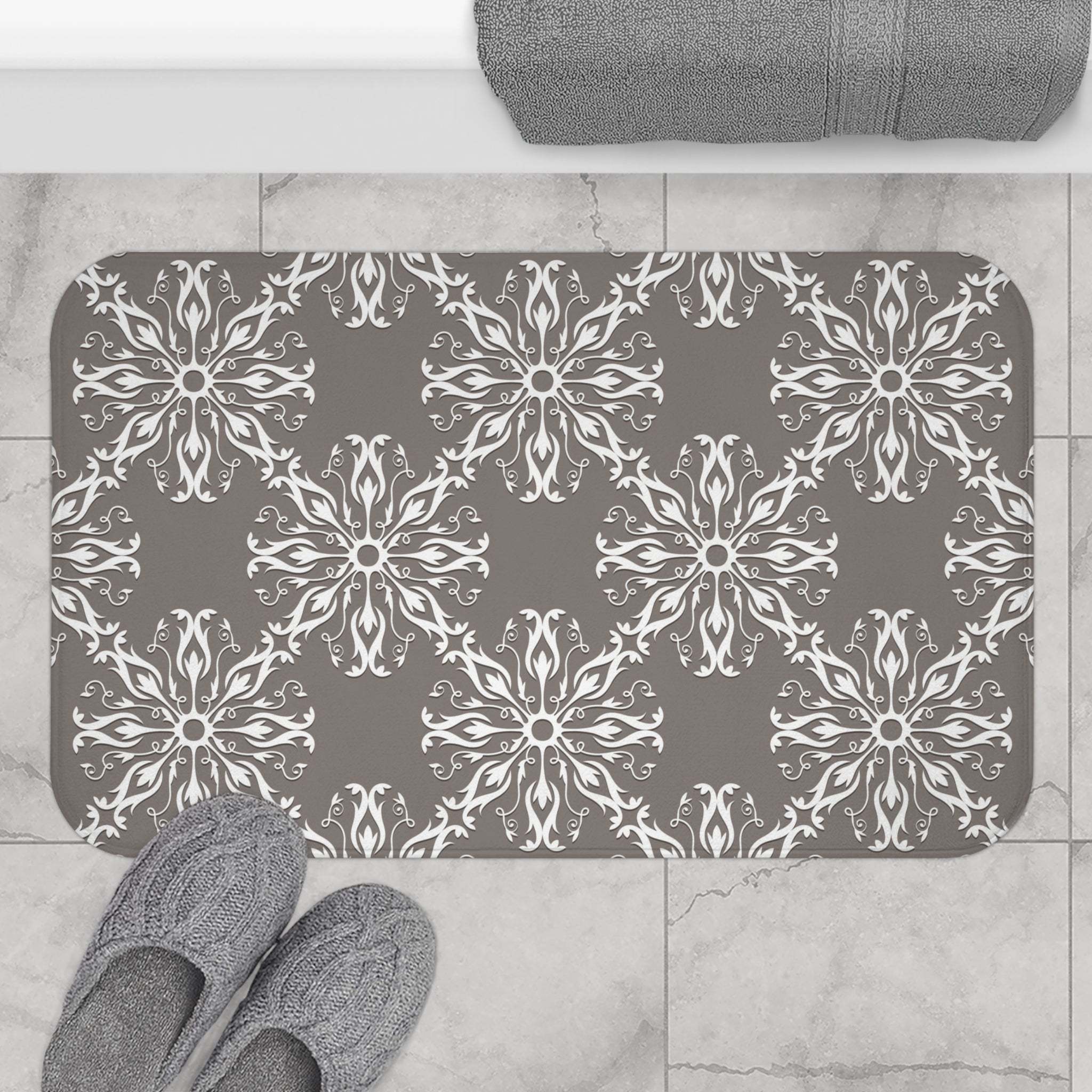 Retro Bath, Kitchen Mat | Vintage Art Deco, Nouveau Grey White