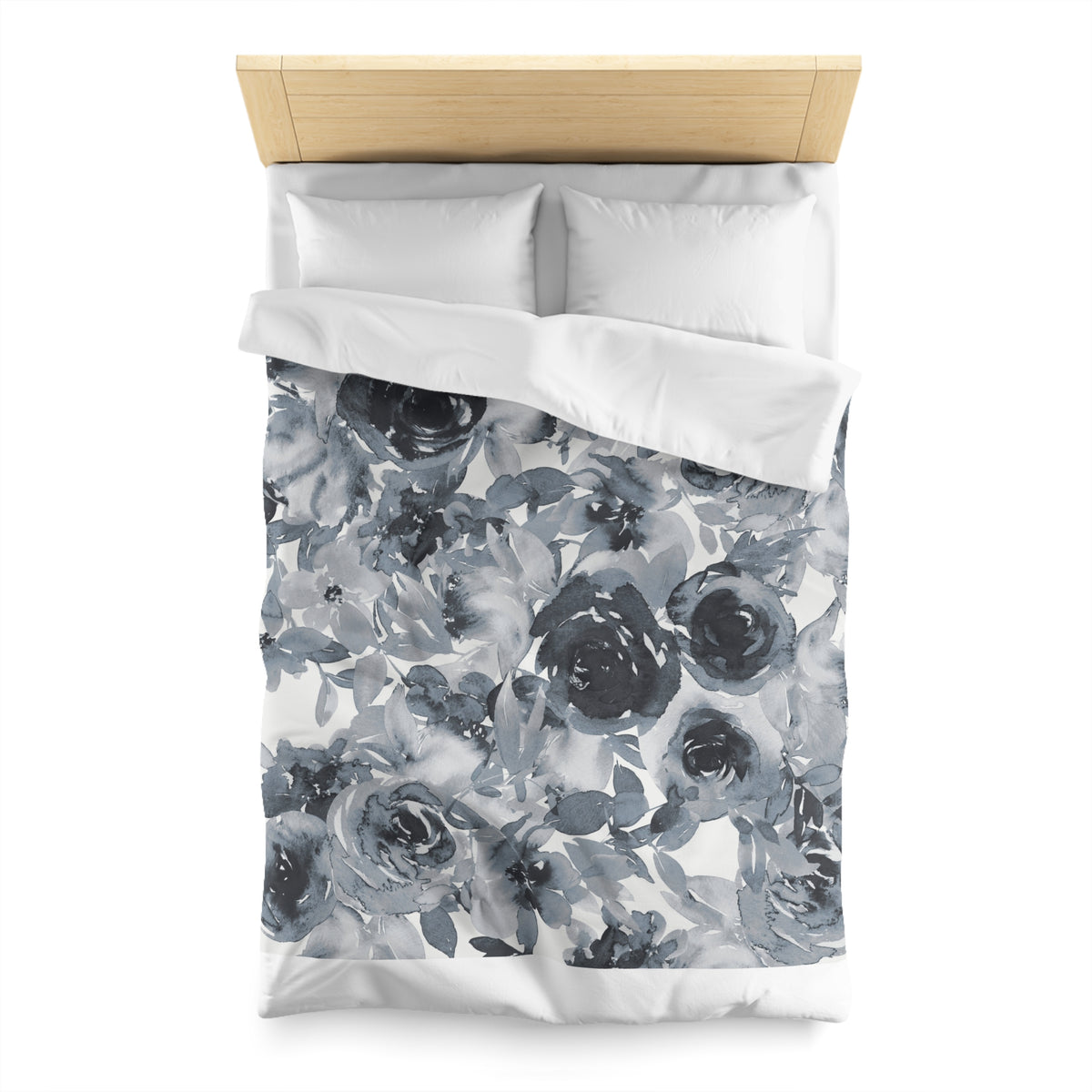 Slate Grey Watercolor Rose Duvet Cover | Charcoal Blue Floral Bedding