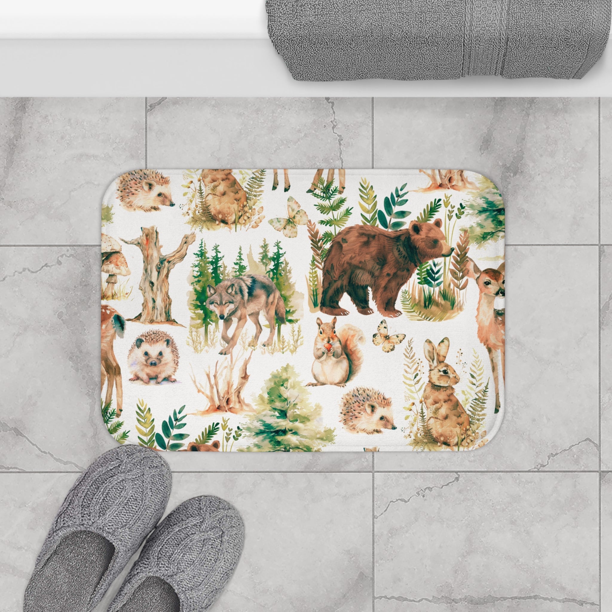 Forest Bath, Kitchen Mat | Nature Animals, Beige Green