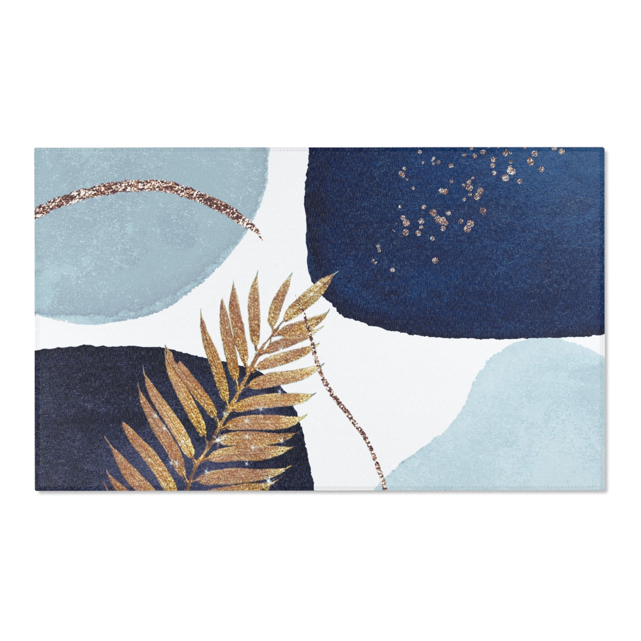 Abstract Area Rug | Navy, Sky  Blue, White Muted Gold Beige