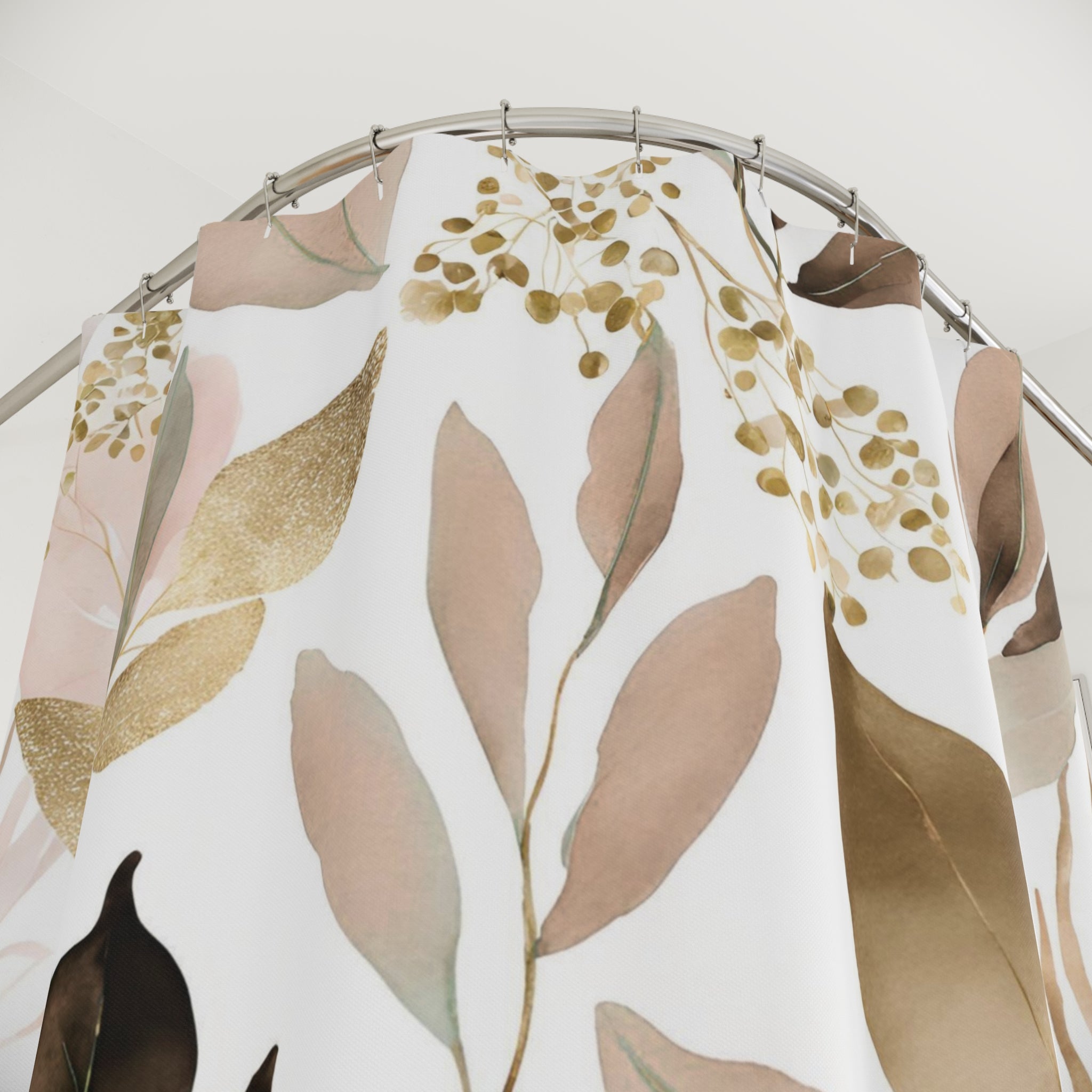 Abstract Shower Curtain | Floral Earthy Neutral Beige White Leaves