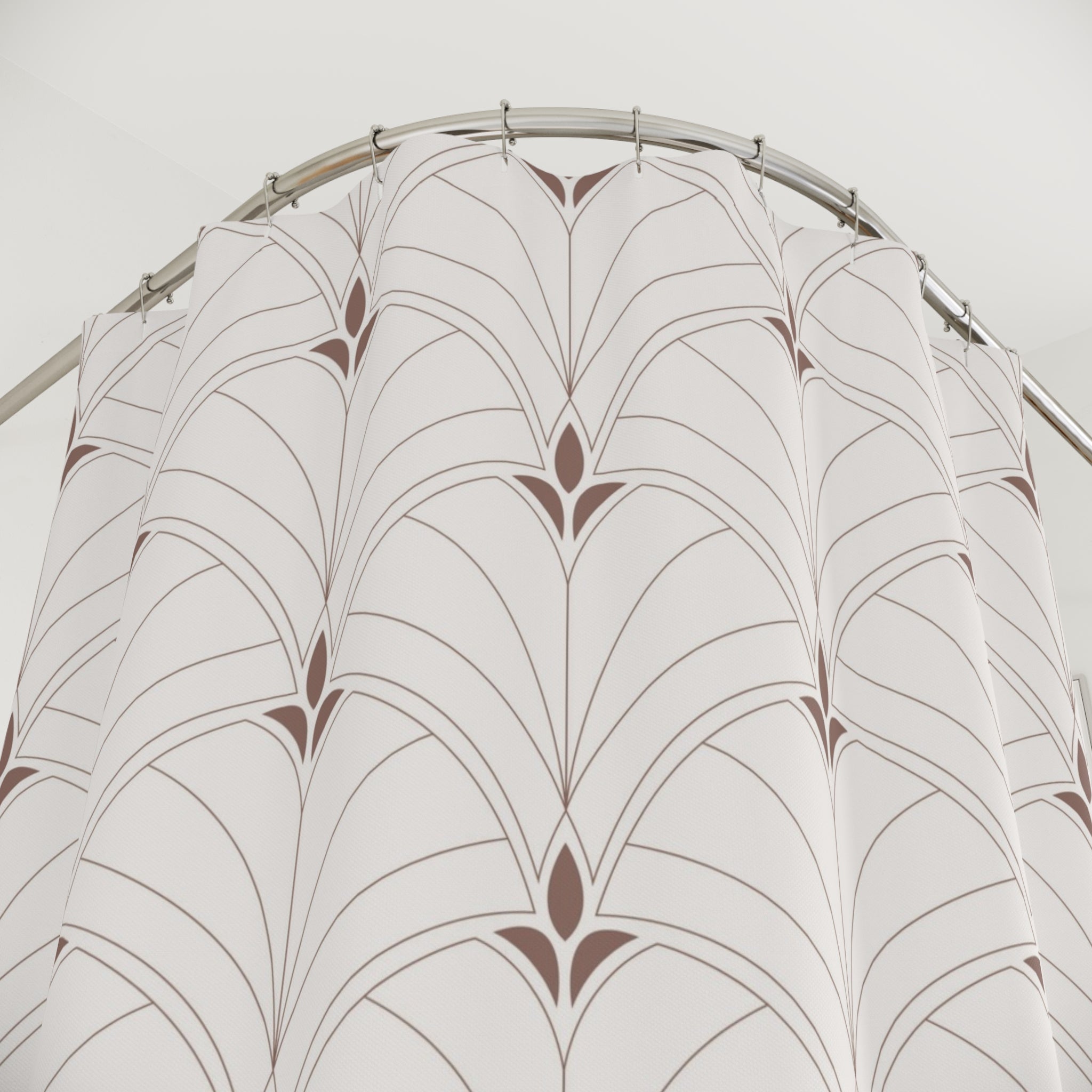 Boho Shower Curtain | Art Deco Nouveau Fan Beige Brown
