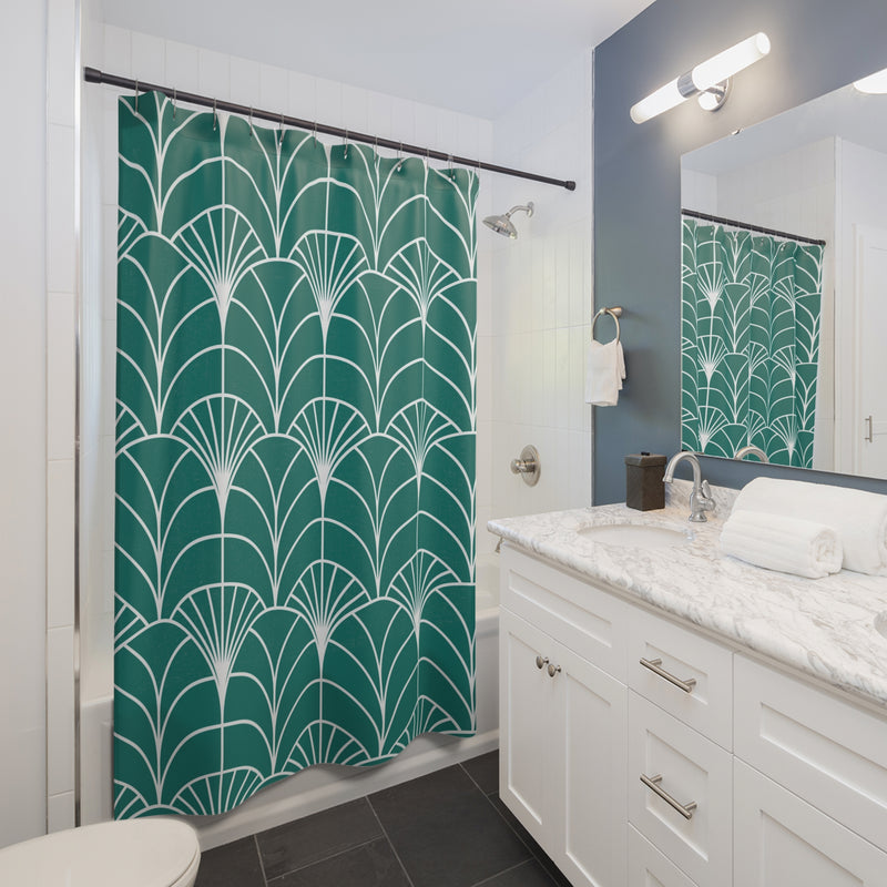 Art Deco Shower Curtain | Hunter Green, White Bathroom Decor