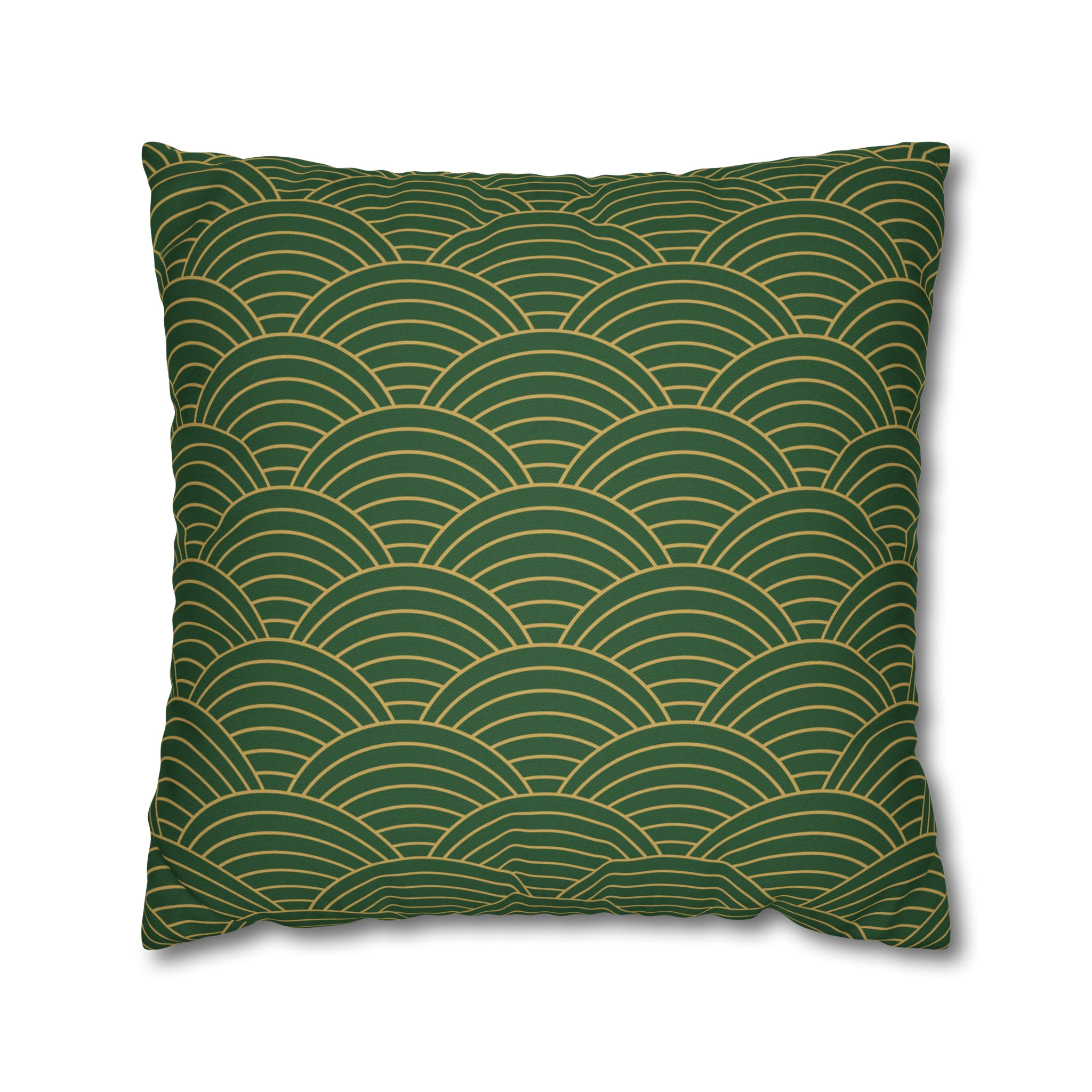 Retro Throw Pillow Cover | Art Deco, Green Gold Fan