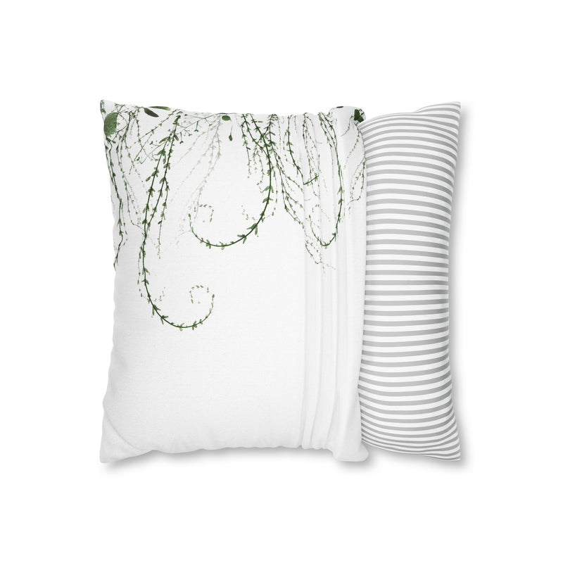 Floral Pillow Cover | White Sage Green Leaves, Minimalist