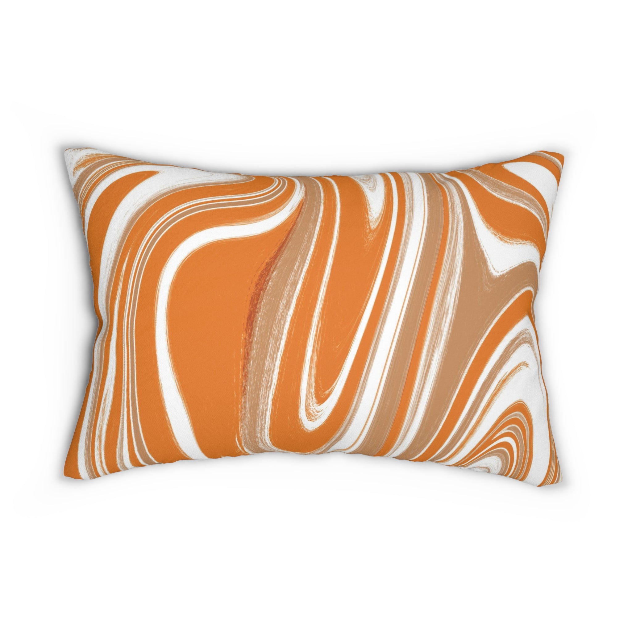 Abstract Lumbar Pillow | Orange Beige White Marble