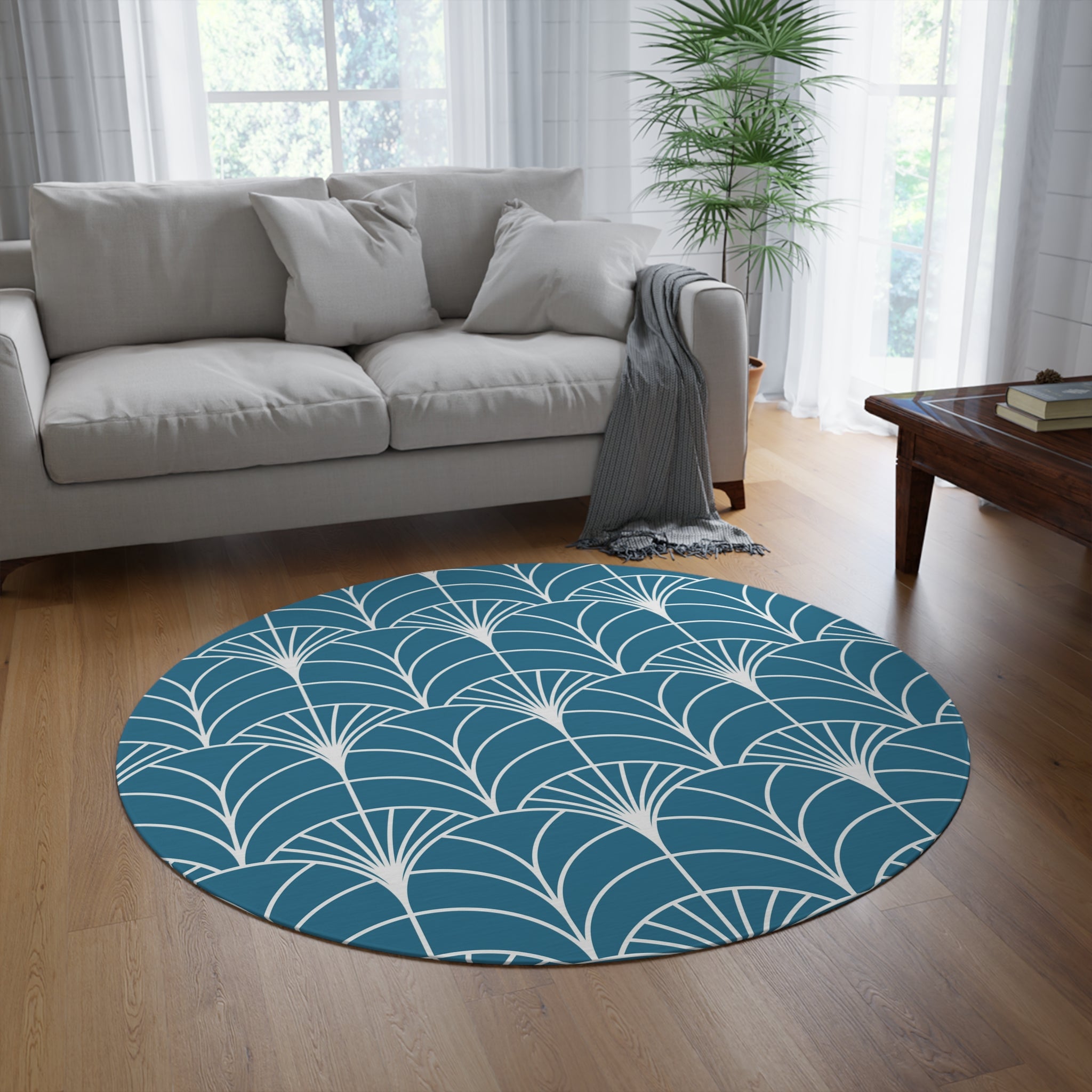 Round Area Rug | Art Deco, Blue White