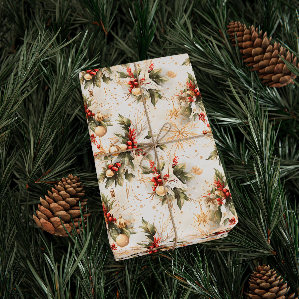 Holly Berry Ornament Christmas Wrapping Paper, Gift Wrap