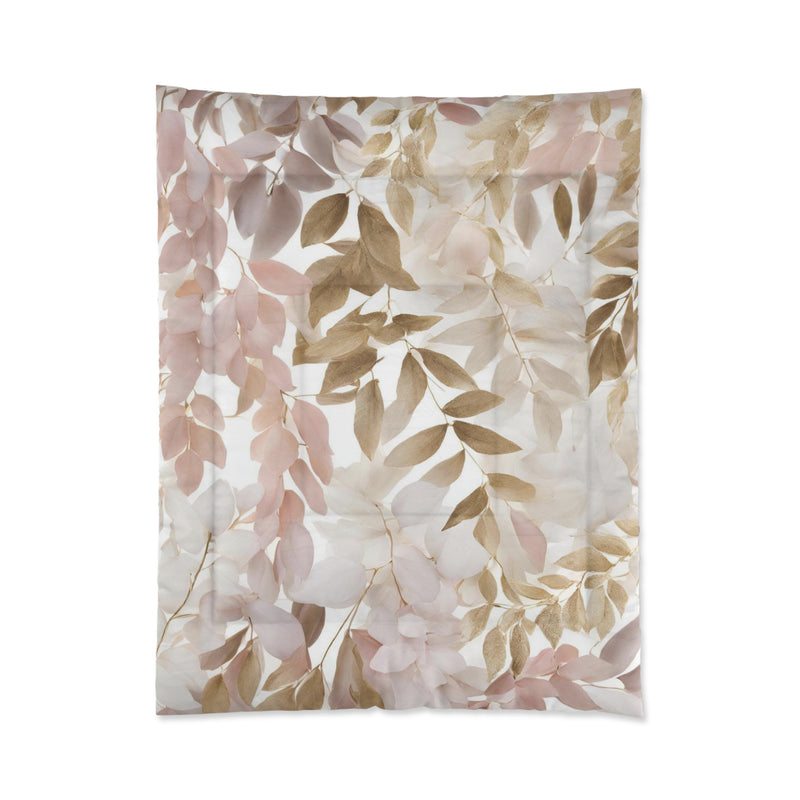 Floral Comforter | Ivory Beige, Blush Pink Jungle Leaves