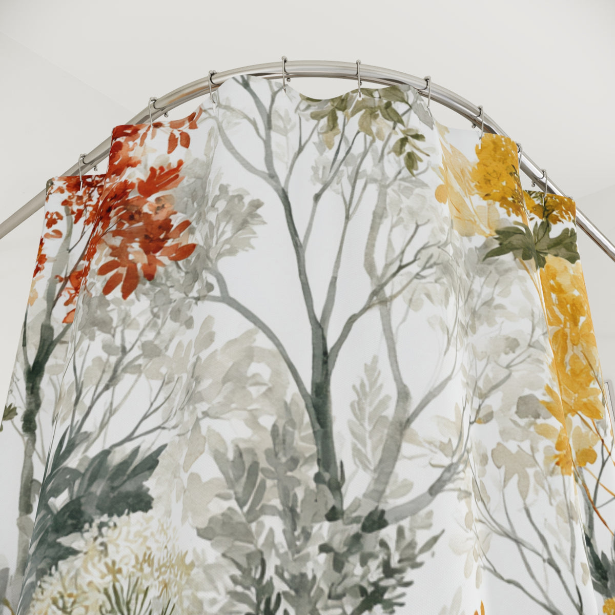 Mustard Rust Autumn Woodland Shower Curtain, Bath Curtain 71x74