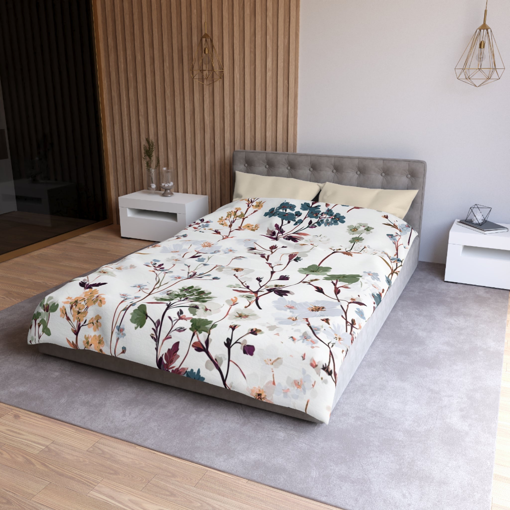 Floral Modern Duvet, Pillow Cover | White Pink Bedroom Decor