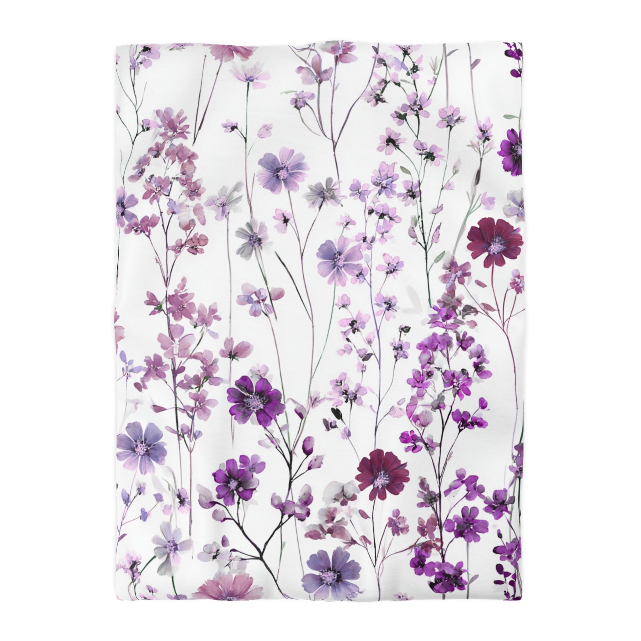 Floral Modern Duvet, Pillow Cover | White Purple Bedroom Decor